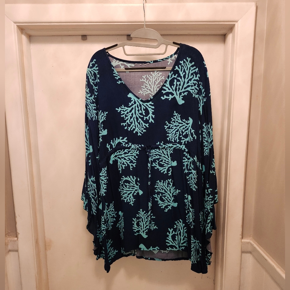 Coral print tunic top